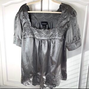Lane Bryant Silver Satin Embroidered Blouse 18/20